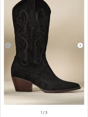 Altar’d State Amaya Classic Black Suede Western Boot with Stacked Heel